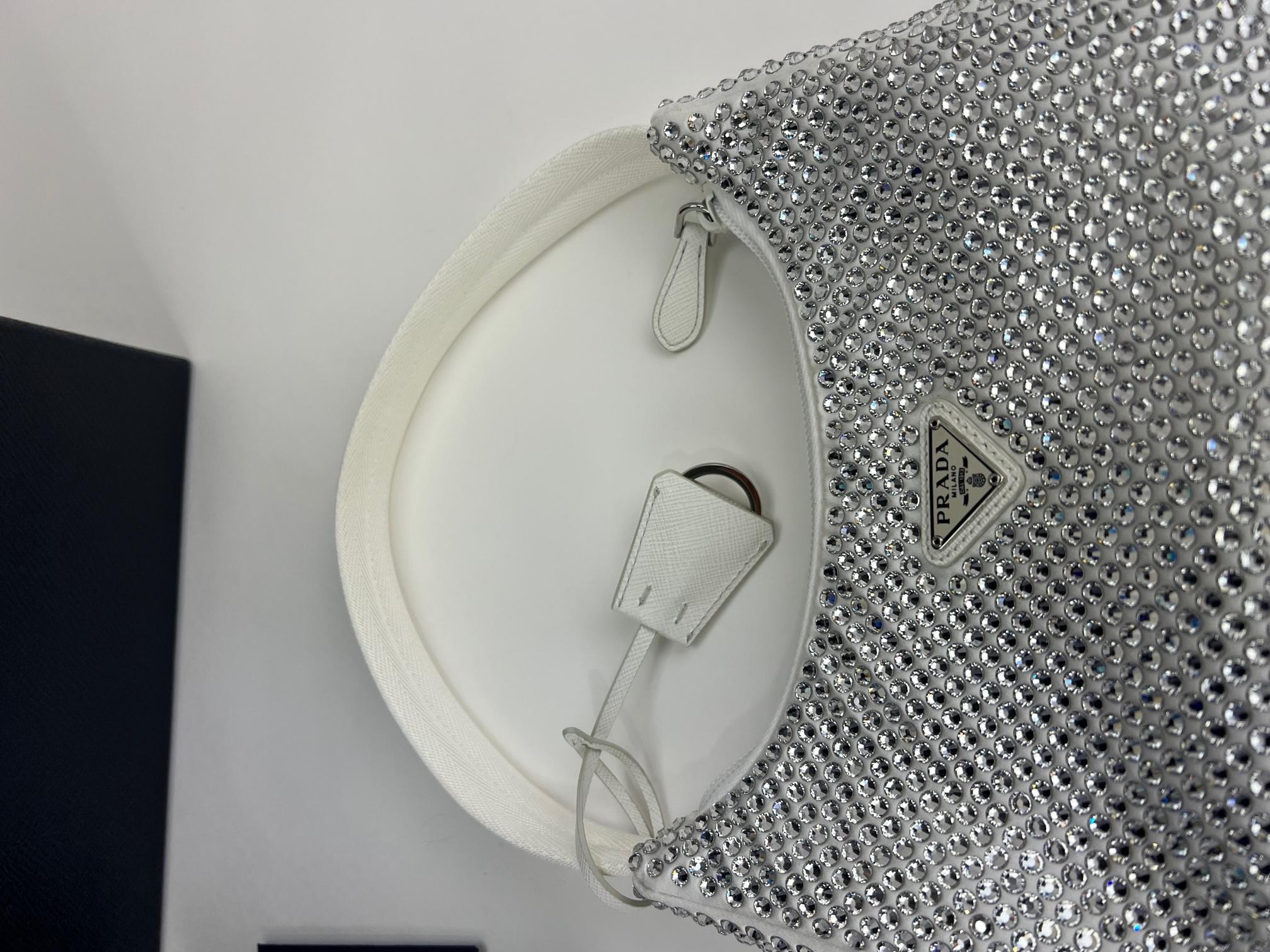 Prada Hand Bag Re Edition 2000 Satin White Mini-Bag with Crystals Bag New 3