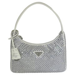 Prada Hand Bag Re Edition 2000 Satin White Mini-Bag with Crystals Bag New