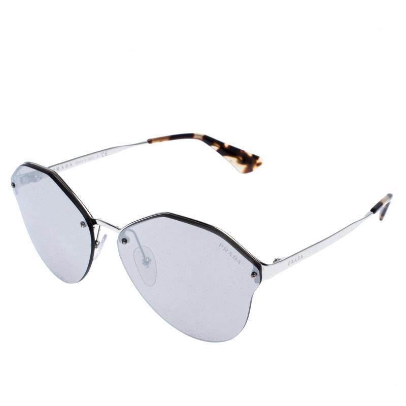 Prada Havana/ Silver Mirrored SPR 64T Cinema Evolution Geometric Sunglasses In New Condition In Dubai, Al Qouz 2