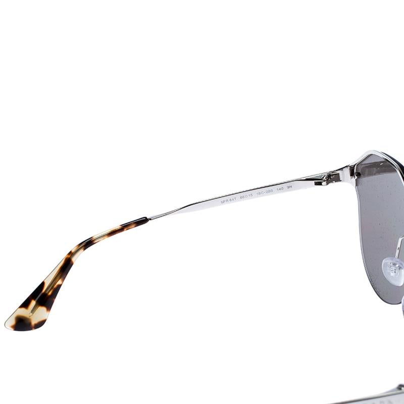 Women's Prada Havana/ Silver Mirrored SPR 64T Cinema Evolution Geometric Sunglasses