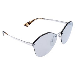 Prada Havana/ Silver Mirrored SPR 64T Cinema Evolution Geometric Sunglasses
