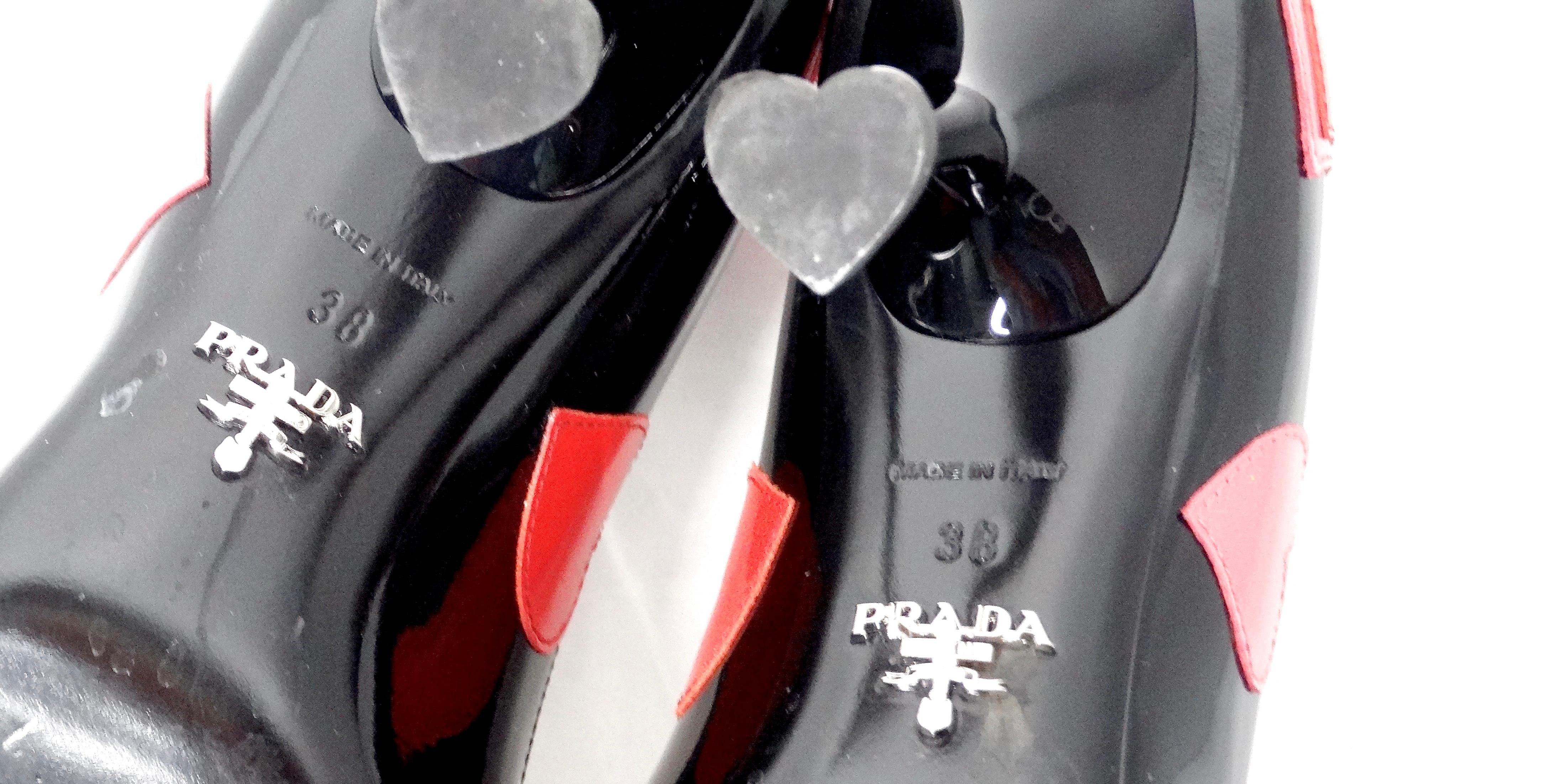 Prada Heart Print Patent Leather Pumps With Heart Shaped Heel 5