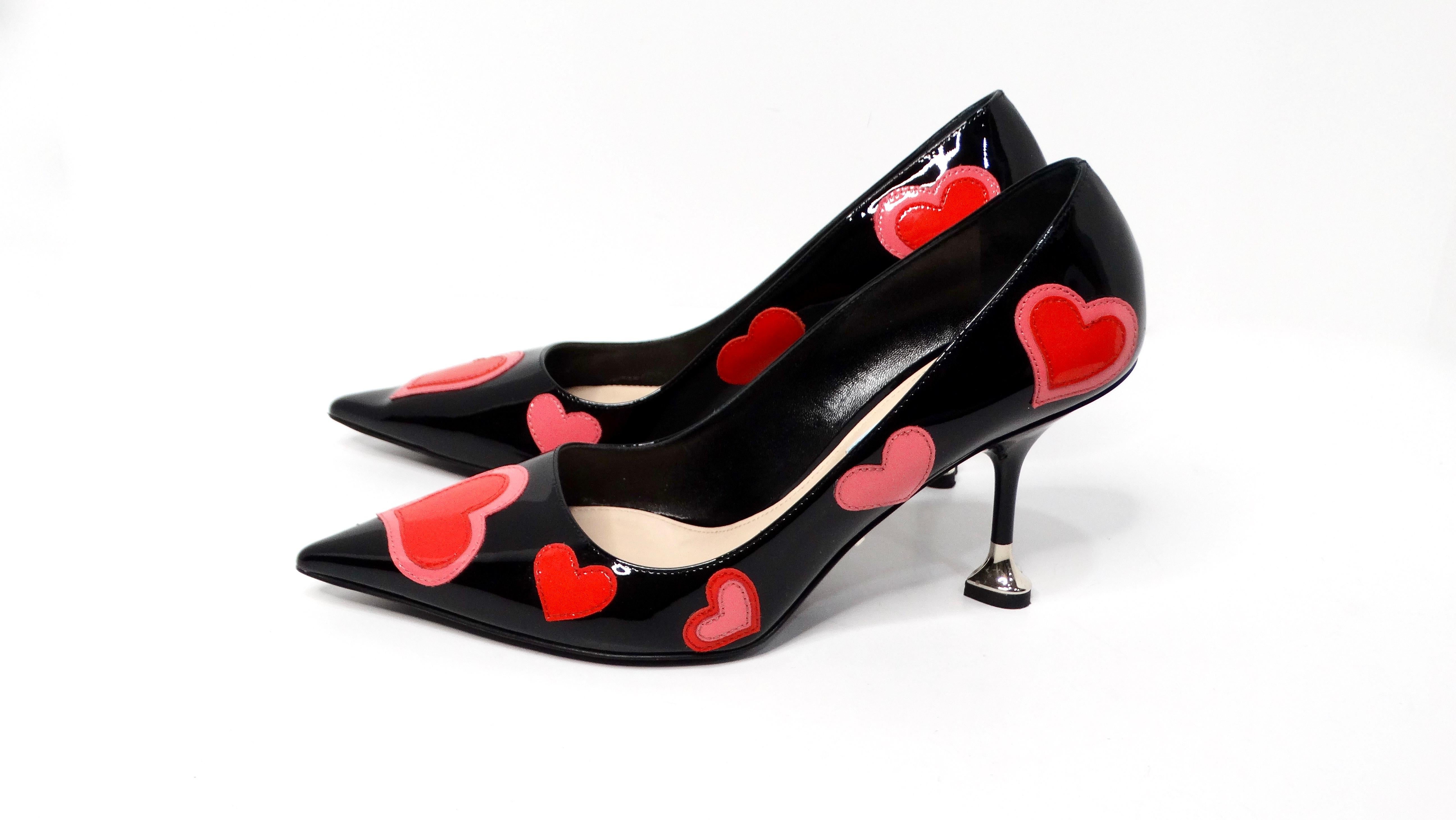 Prada Heart Print Patent Leather Pumps With Heart Shaped Heel 1