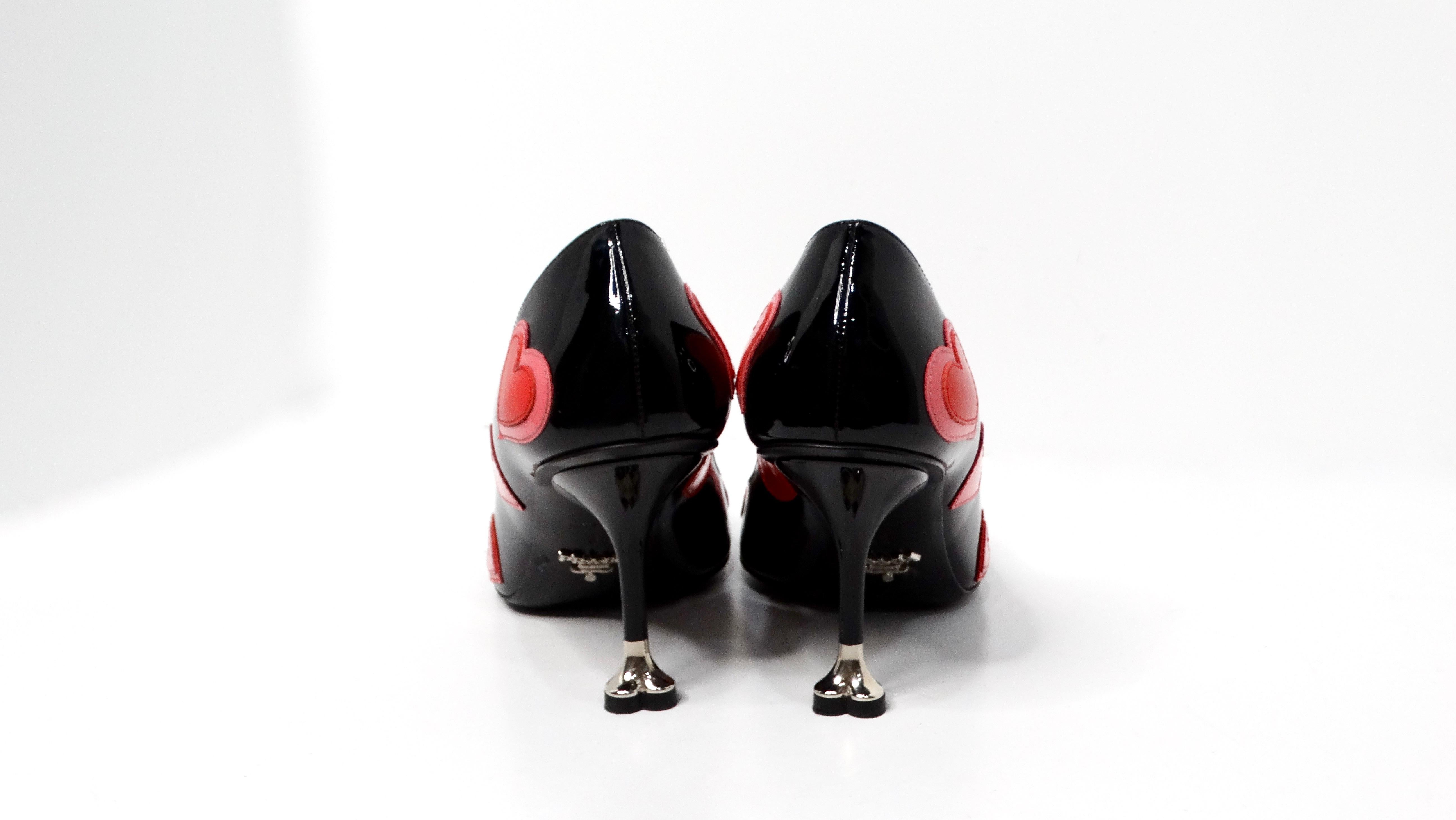 Prada Heart Print Patent Leather Pumps With Heart Shaped Heel 3