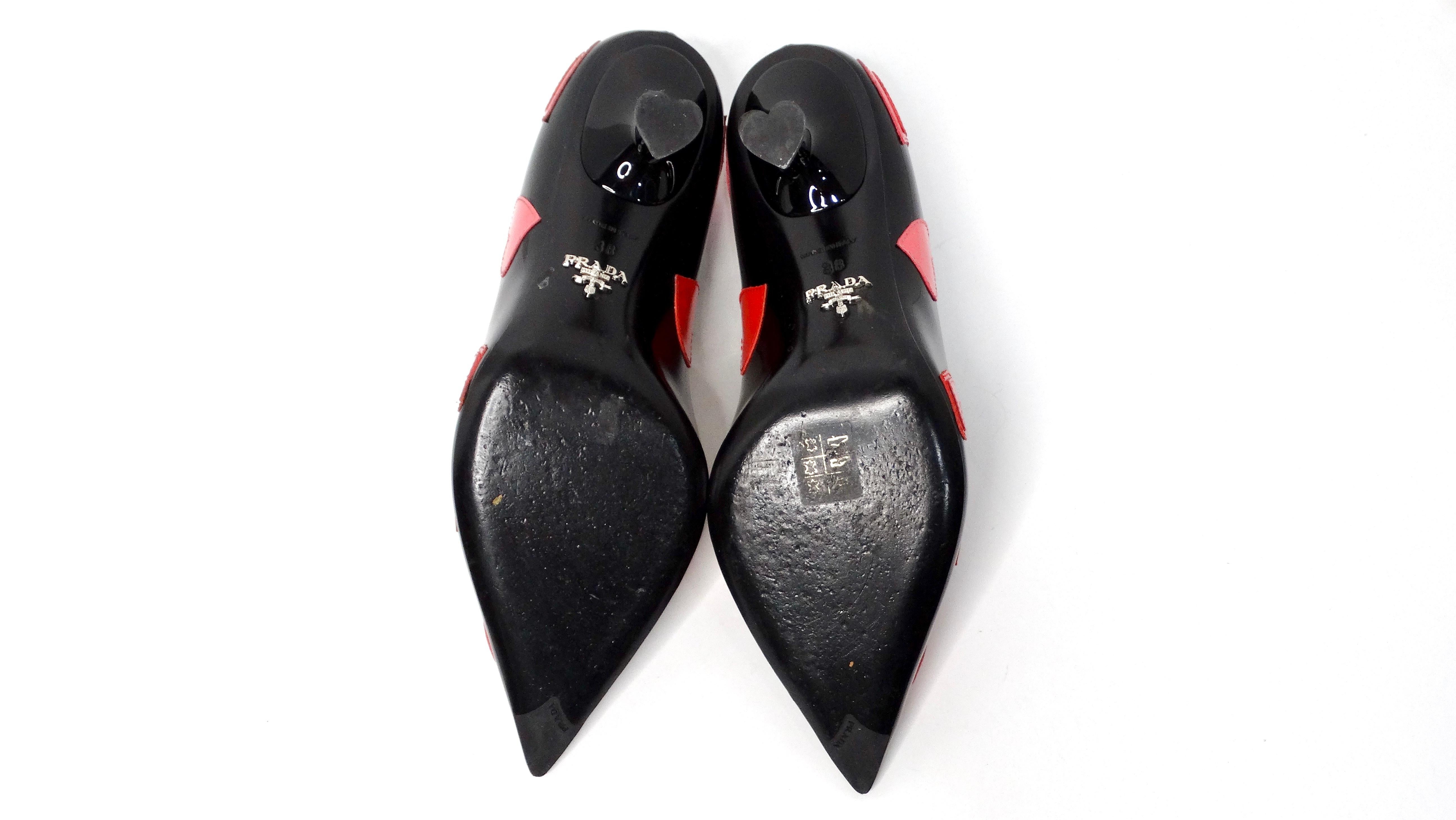 Prada Heart Print Patent Leather Pumps With Heart Shaped Heel 4