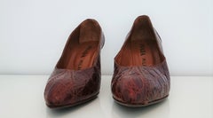Prada Heels in Wild Crocodile Leather with Wood Sole. Size 39.5