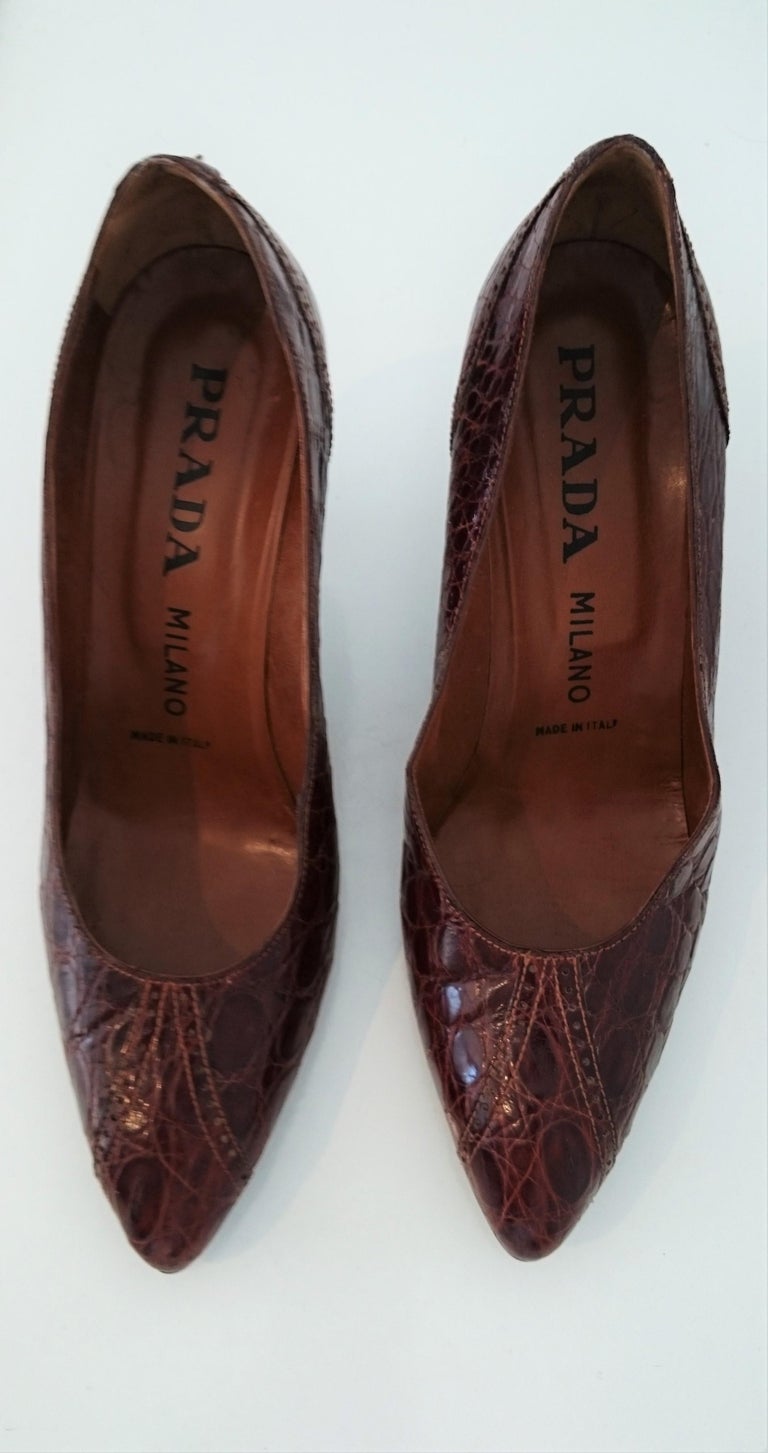 Prada Heels in Wild Crocodile Leather with Wood Sole. Size 39.5 For ...