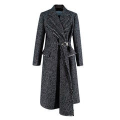 Prada Fischgrätenmuster Tweed Langer Mantel mit Cinch-Taille