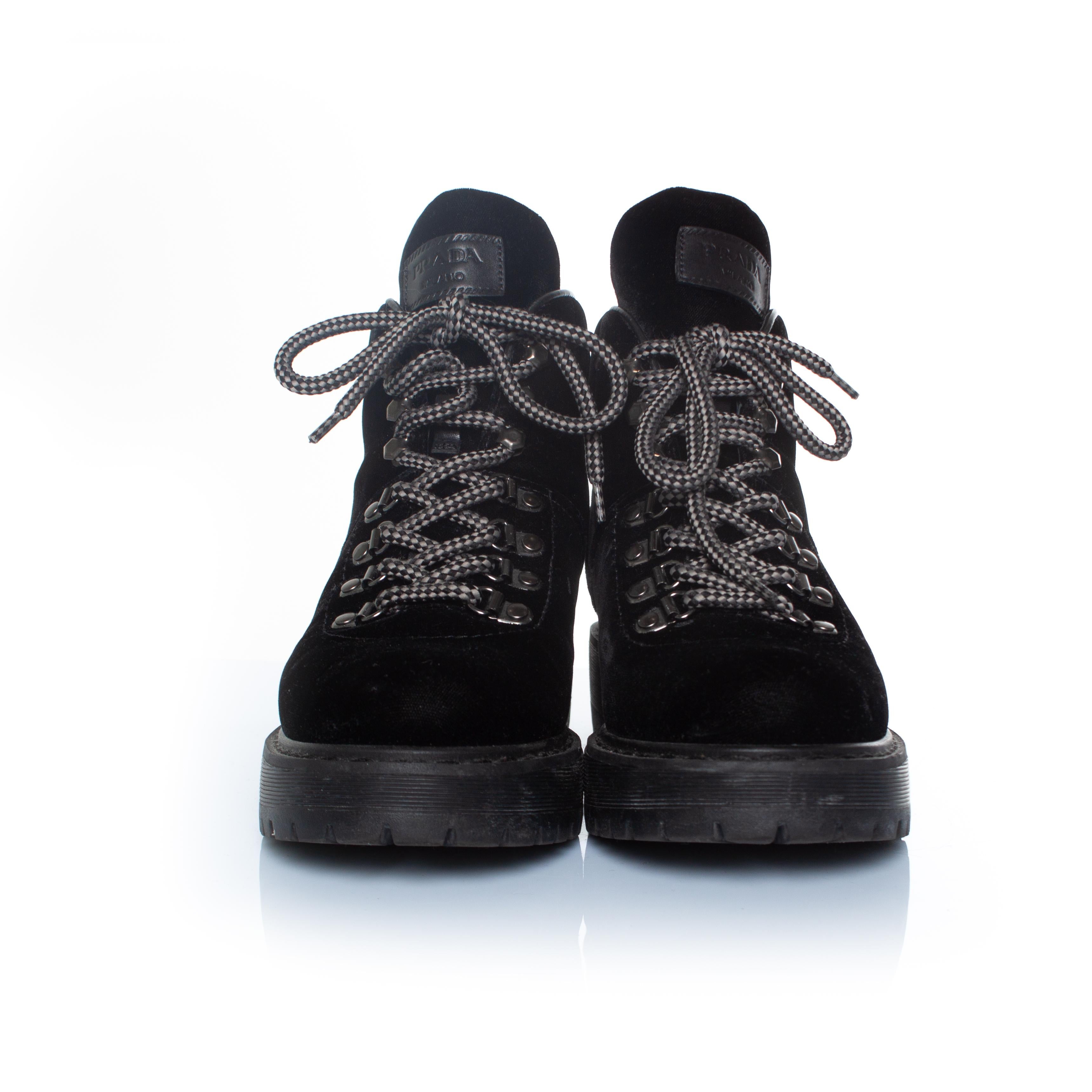 Women's Prada, Hicking boots in black velvet