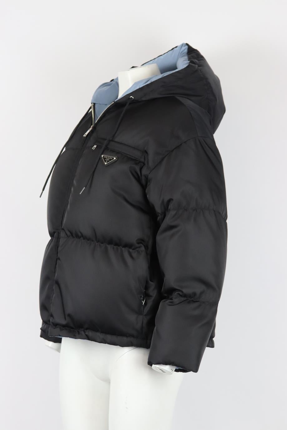 Prada Hooded Logo Appliquéd Quilted Shell Down Jacket It 38 Uk 6 In Excellent Condition In London, GB