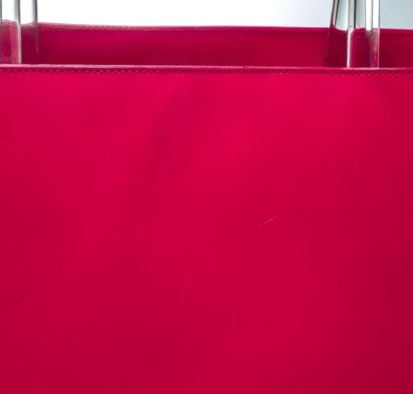 Prada Hot Pink Patent Leather Clear Handle Tote 1