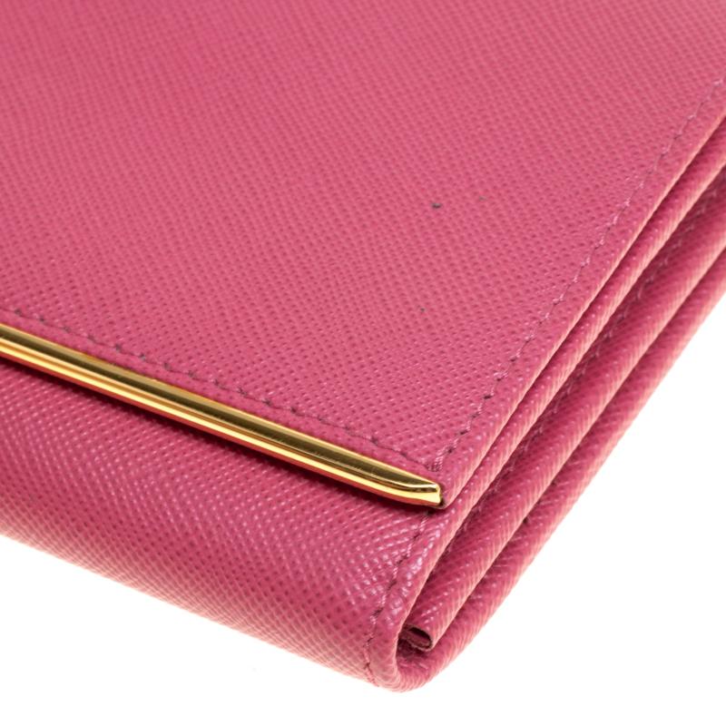 Prada Hot Pink Saffiano Leather Clutch Shouder Bag 6