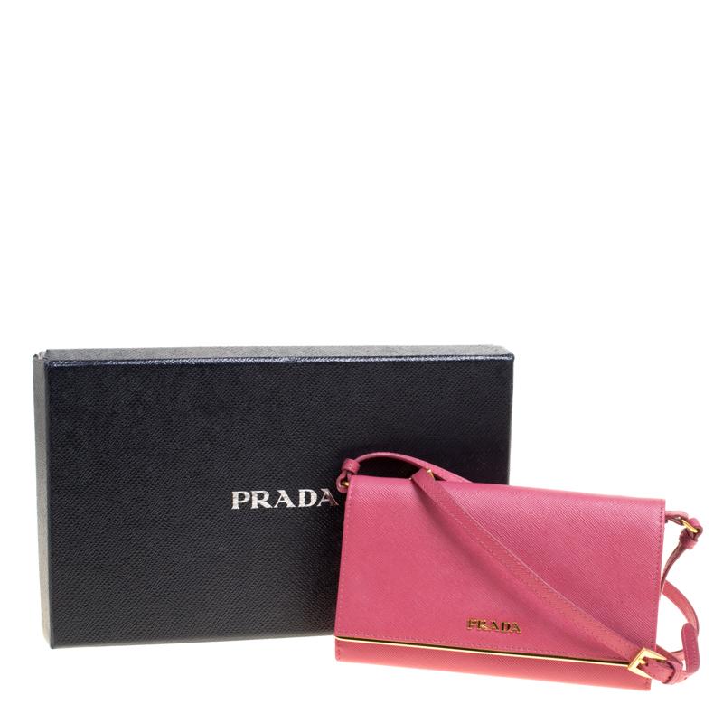 Prada Hot Pink Saffiano Leather Clutch Shouder Bag 7