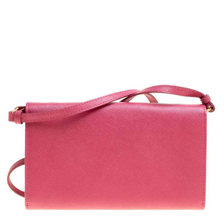 Prada Hot Pink Saffiano Leather Clutch Shouder Bag For Sale at 1stDibs