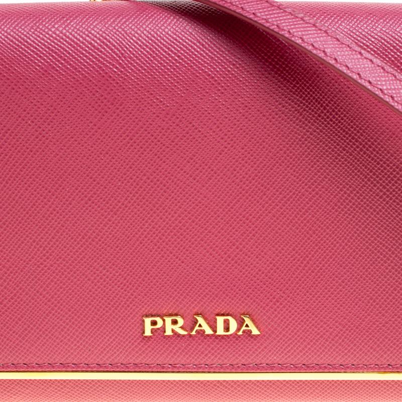 Prada Hot Pink Saffiano Leather Clutch Shouder Bag 1