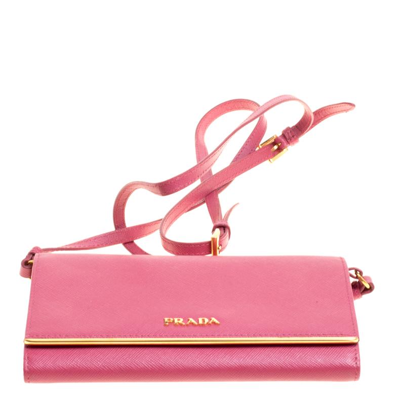 Prada Hot Pink Saffiano Leather Clutch Shouder Bag 2