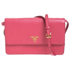 Prada Hot Pink Saffiano Leather Clutch Shouder Bag