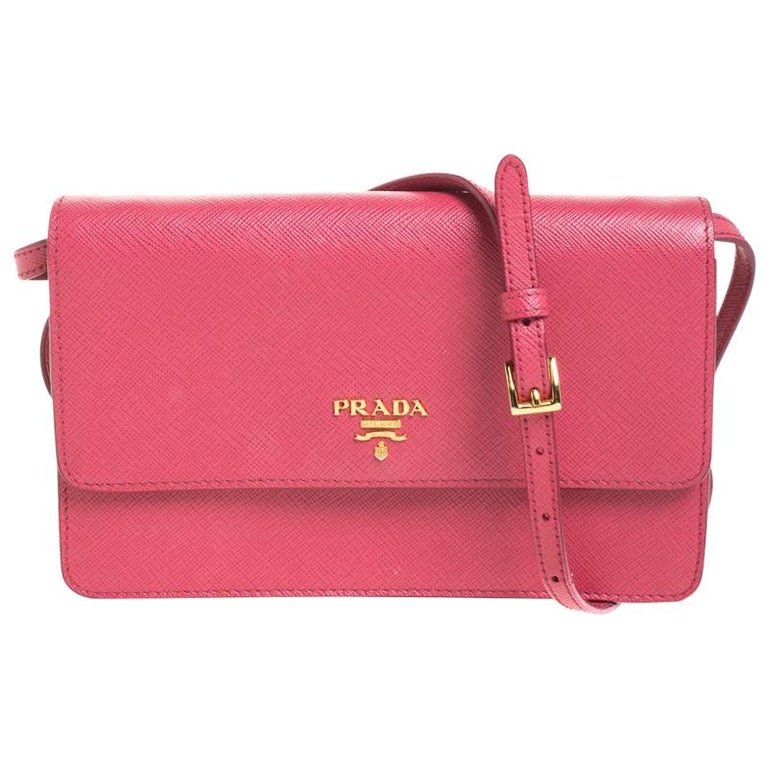Prada Hot Pink Saffiano Leather Clutch Shouder Bag For Sale at 1stDibs