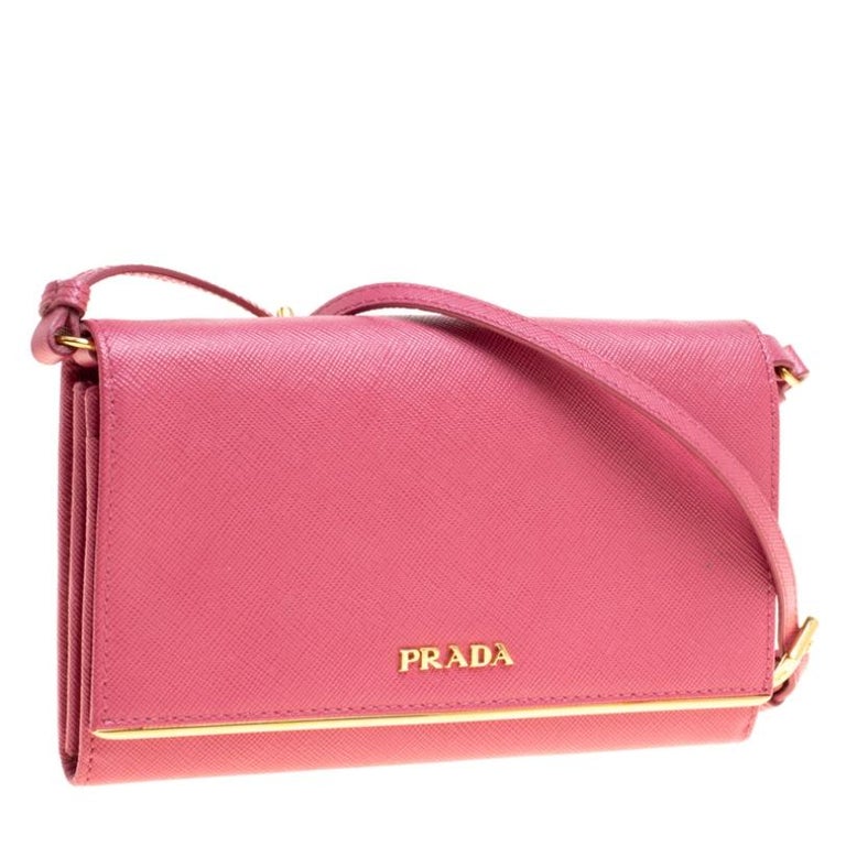 Prada Hot Pink Saffiano Leather Clutch Shoulder Bag For Sale at 1stDibs