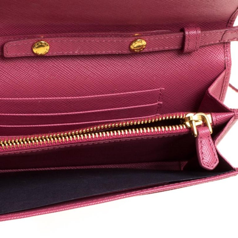 Prada Hot Pink Saffiano Leather Clutch Shoulder Bag For Sale at 1stDibs