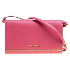 Prada Hot Pink Saffiano Leather Clutch Shoulder Bag