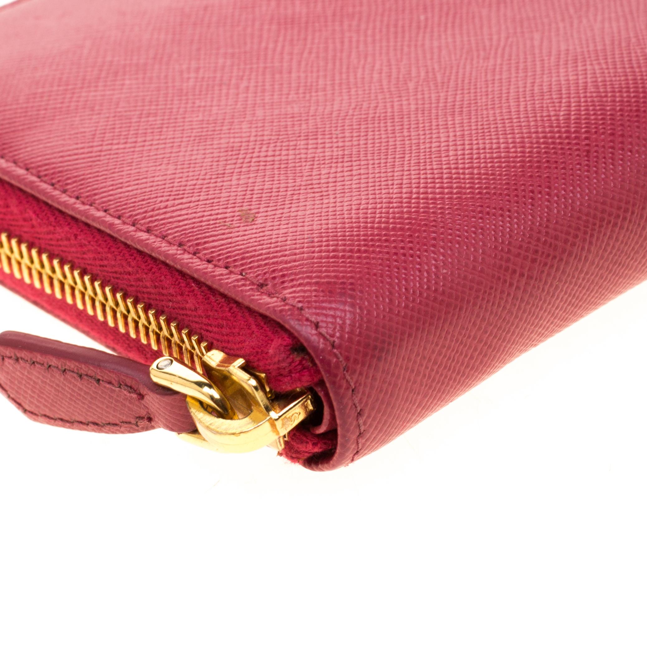 Prada Hot Pink Saffiano Leather Zip Around Wallet 3