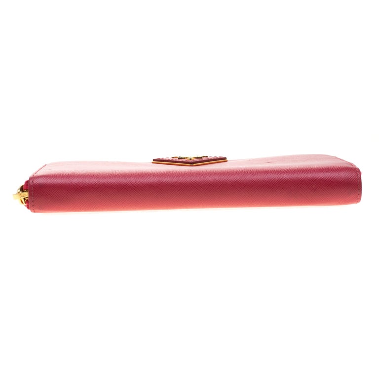 Prada Hot Pink Saffiano Leather Zip Around Wallet For Sale at 1stDibs