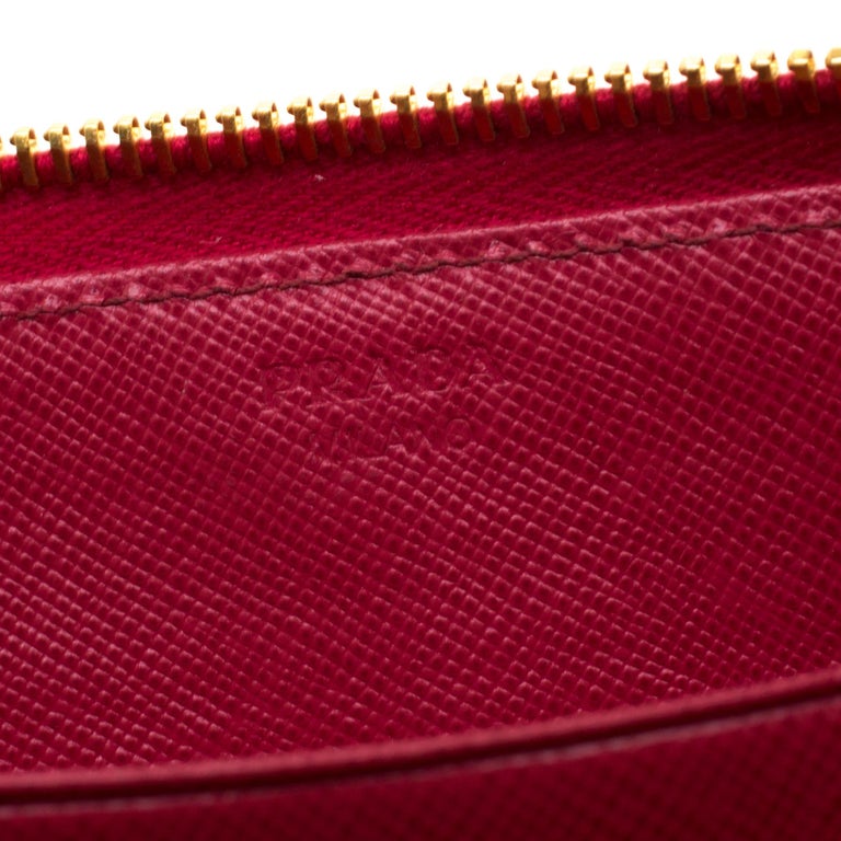 Prada Hot Pink Saffiano Leather Zip Around Wallet For Sale at 1stDibs