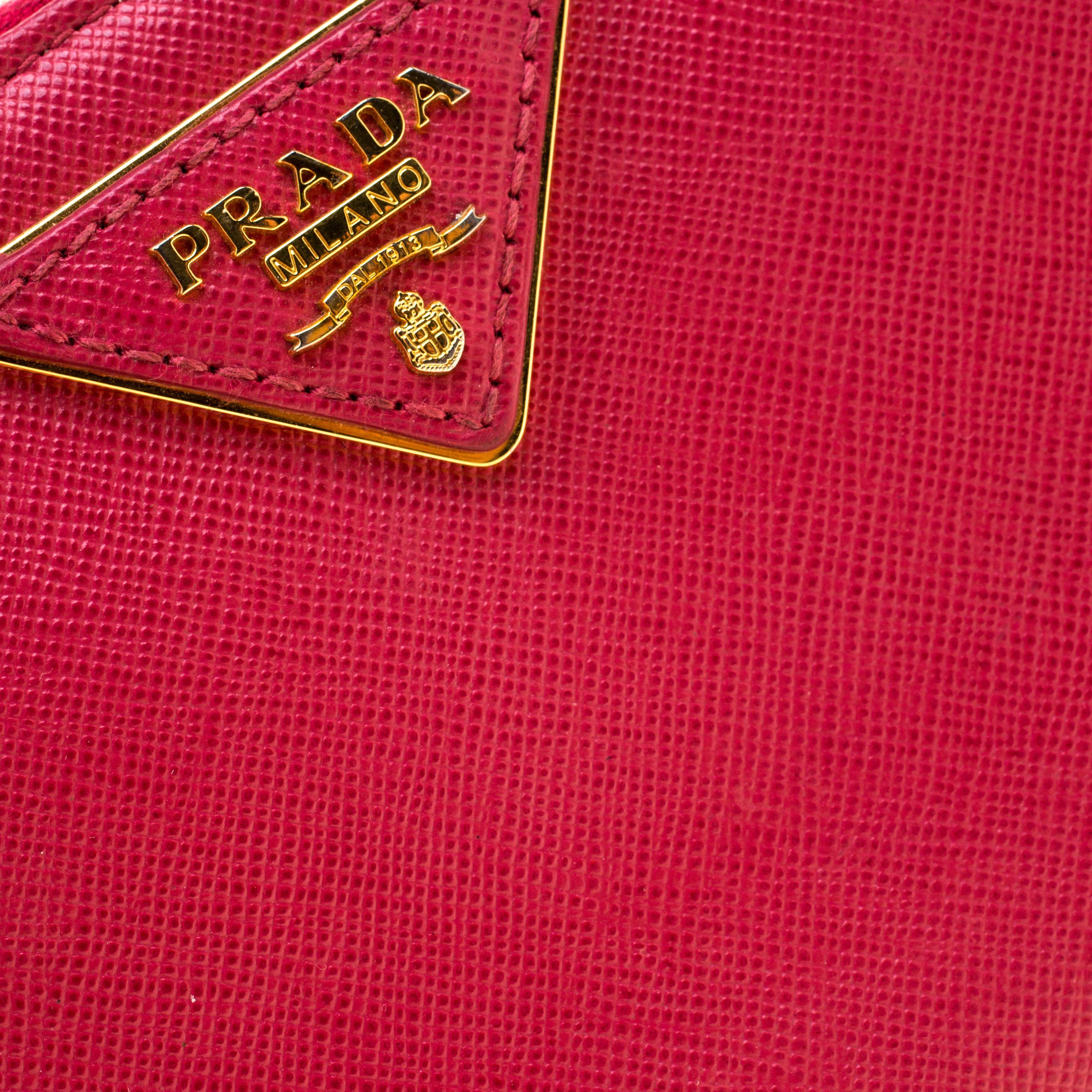Prada Hot Pink Saffiano Leather Zip Around Wallet 1