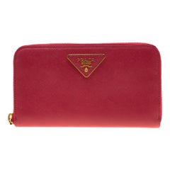 Prada Hot Pink Saffiano Leather Zip Around Wallet