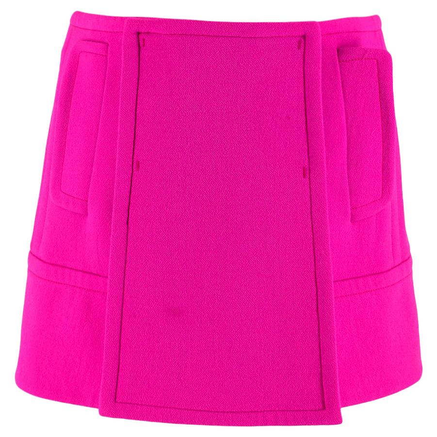 Prada Hot Pink Tailored Wool Wrap Front Mini Skirt - Size US 0-2