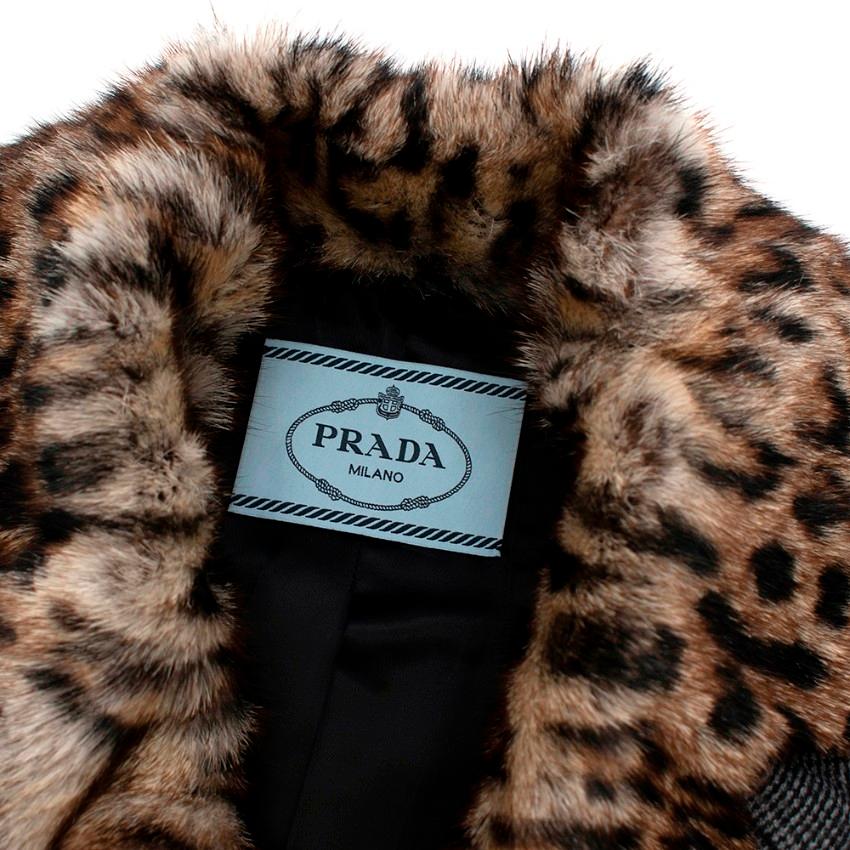 Prada Houndstooth Fur Collared Double Breasted Coat - Size US 0-2 3