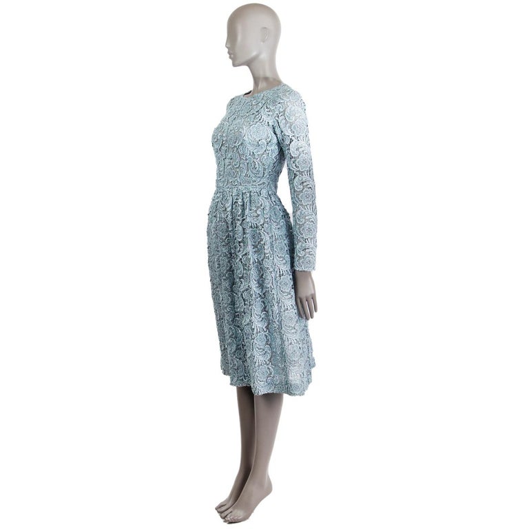 PRADA ice blue EMBROIDERED LACE Long Sleeve Dress 38 at 1stDibs | prada  lace dress, ice blue lace dress, long embroidered dress