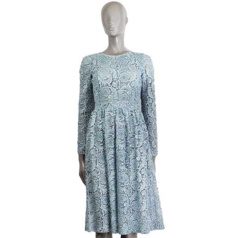 PRADA ice blue EMBROIDERED LACE Long Sleeve Dress 38 at 1stDibs | prada  lace dress, prada long dress