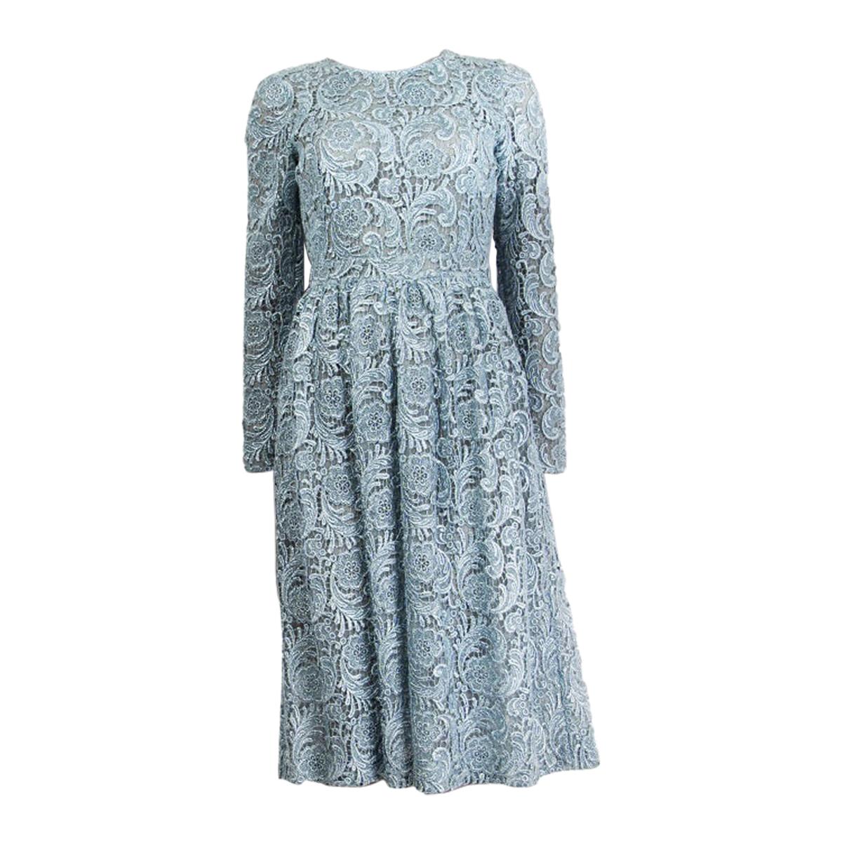 PRADA ice blue EMBROIDERED LACE Long Sleeve Dress 38