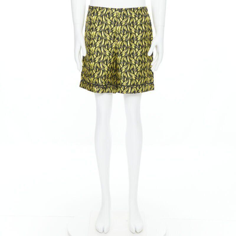 Beige PRADA iconic banana print 100% silk elasticated waist boxer shorts S