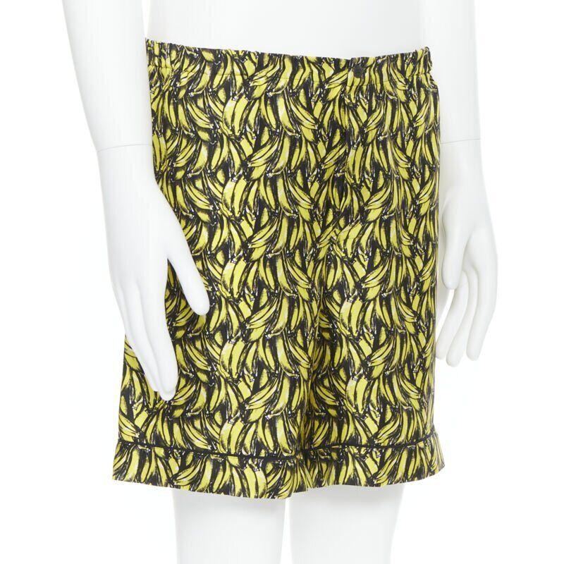 PRADA iconic banana print 100% silk elasticated waist boxer shorts S In Excellent Condition In Hong Kong, NT