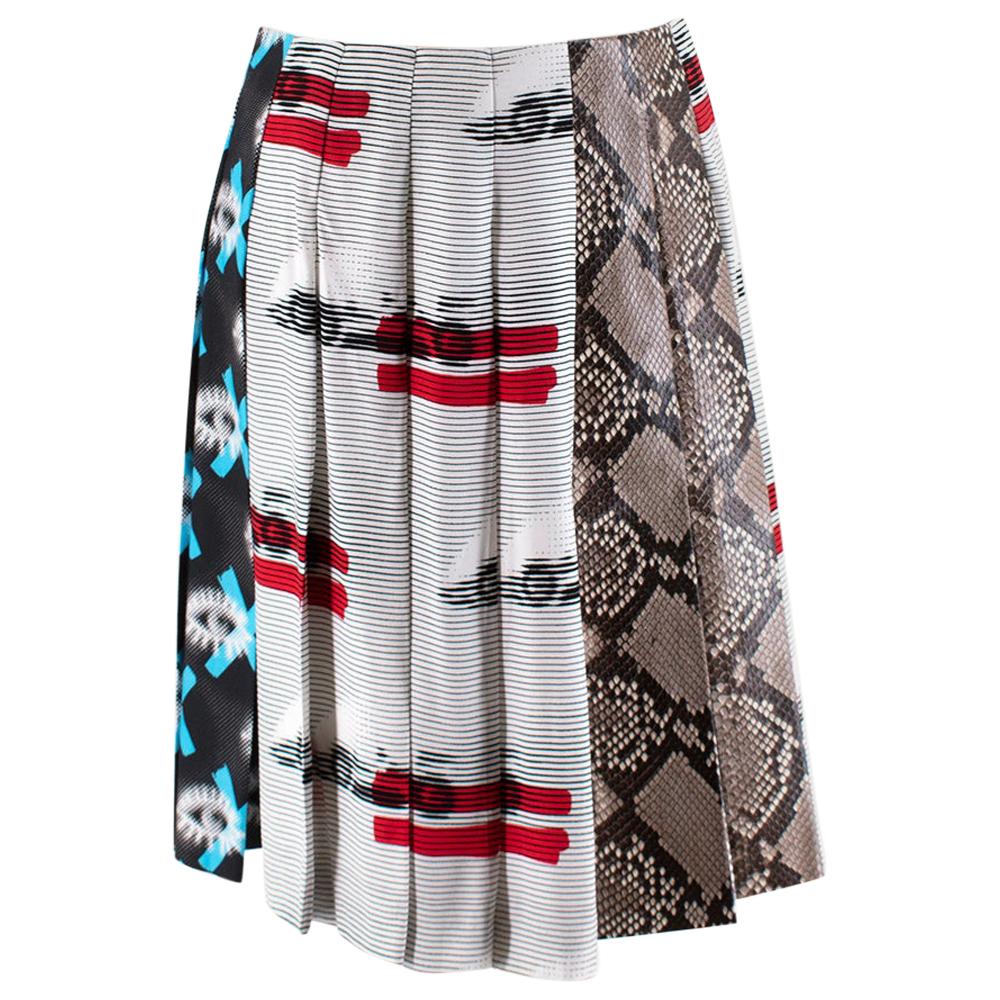  Prada Iconic Print and Python Print Runway Pleated Mini Skirt - Size US 4  For Sale