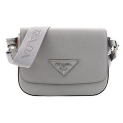 Prada Identity Flap Shoulder Bag Saffiano with City Calf Small