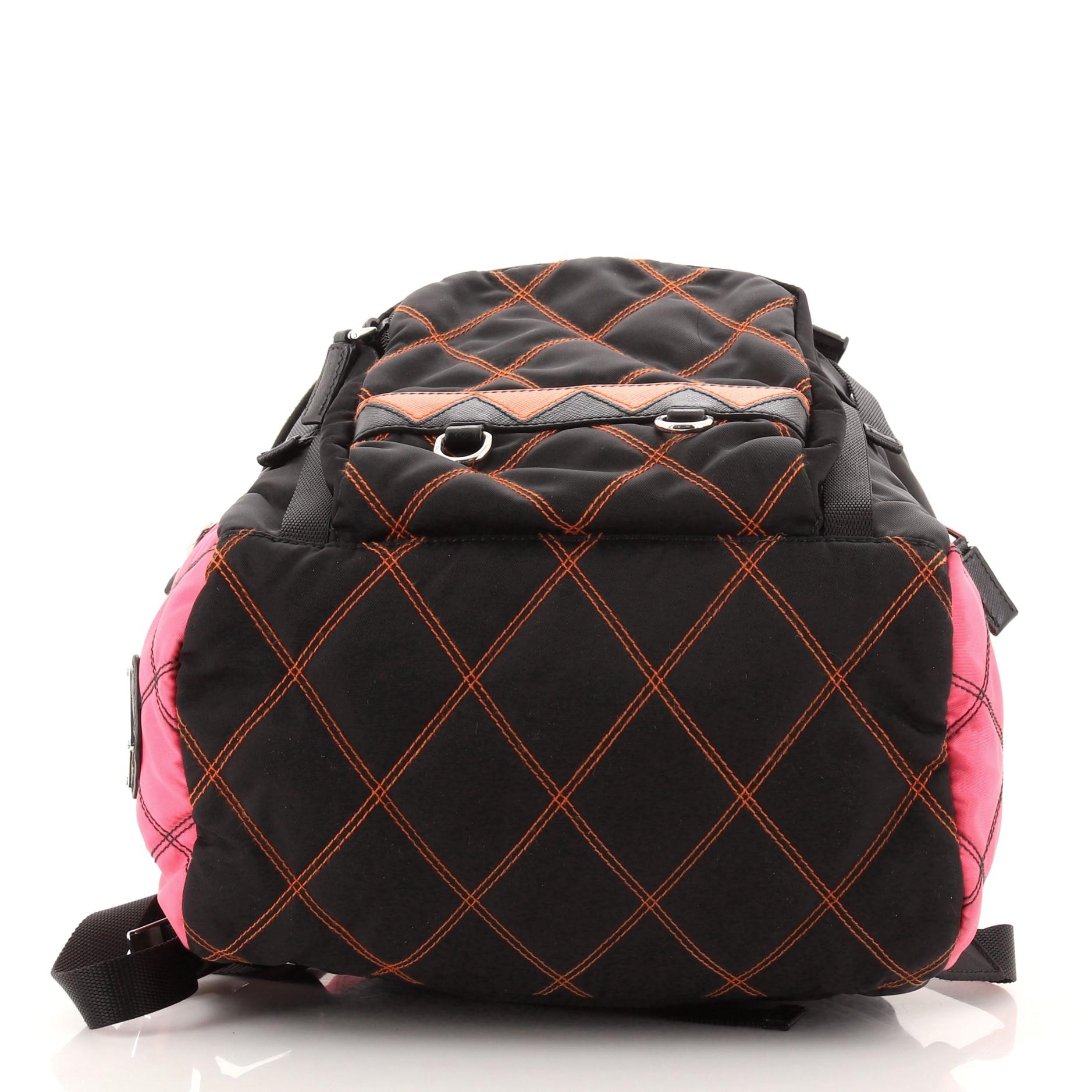 Black Prada Impunto Double Buckle Backpack Quilted Tessuto Large