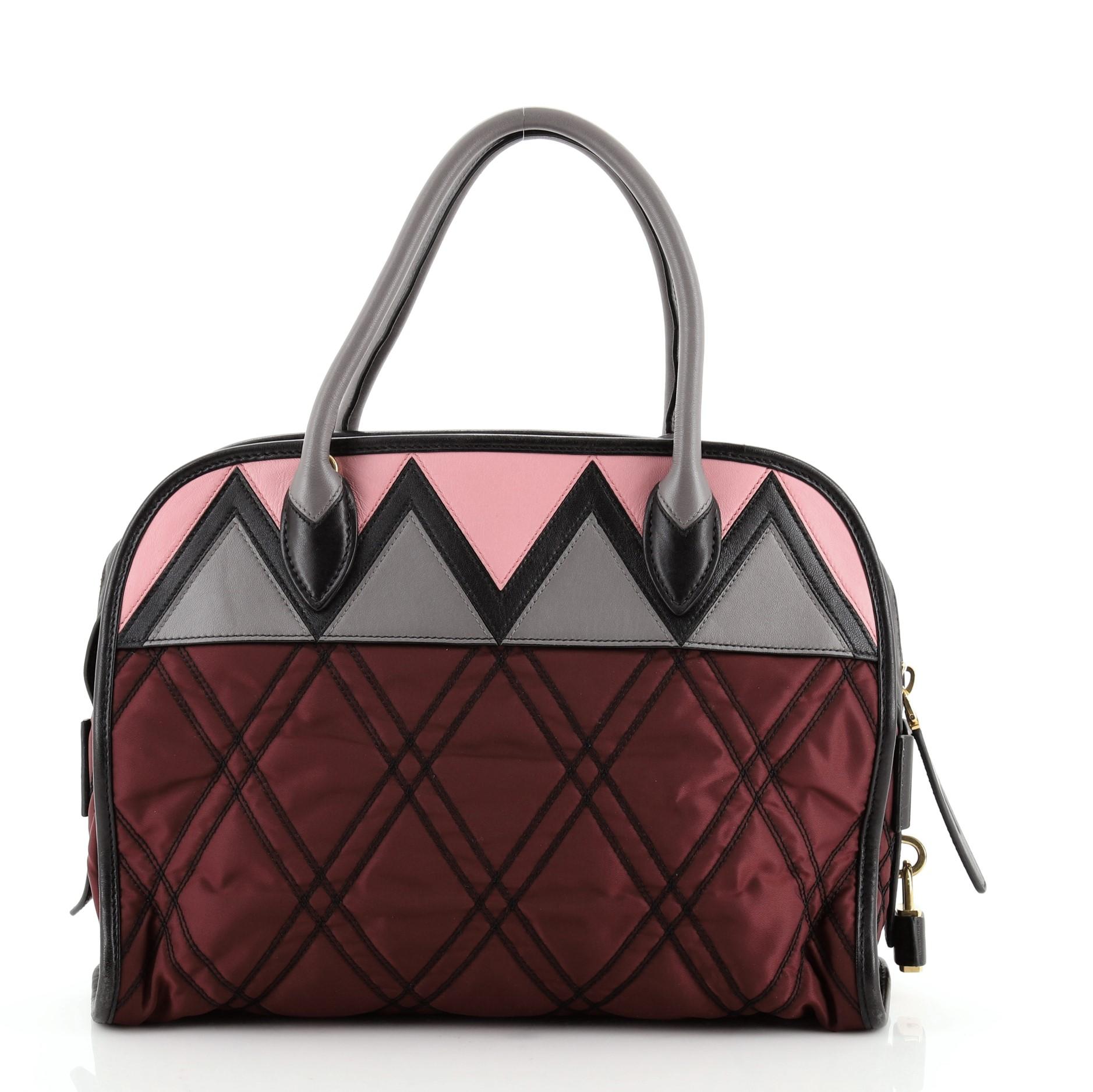 Prada Impunturato Convertible Satchel Colorblock City Kalb und Tessuto Medium (Schwarz)