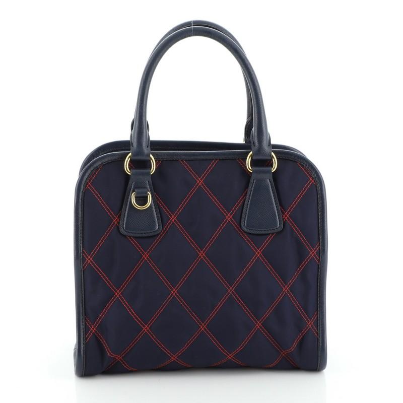 Prada Impunturato Convertible Tote Quilted Tessuto Small In Good Condition In NY, NY