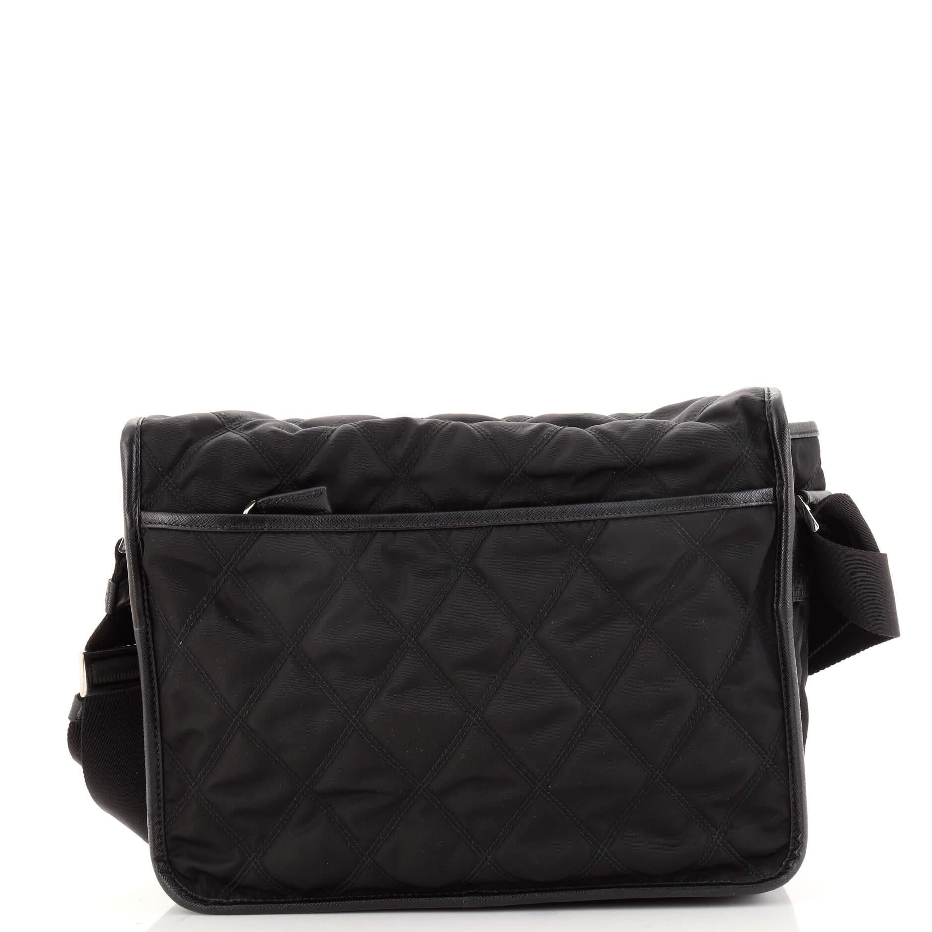 Black Prada Impunturato Double Buckle Messenger Bag Quilted Tessuto Medium