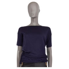 PRADA indigo blue wool & silk BELTED SHORT SLEEVE Sweater 38 XS