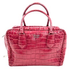 Prada Inside Bag Red Crocodile Leather Pink Lambskin Leather Interior Medium