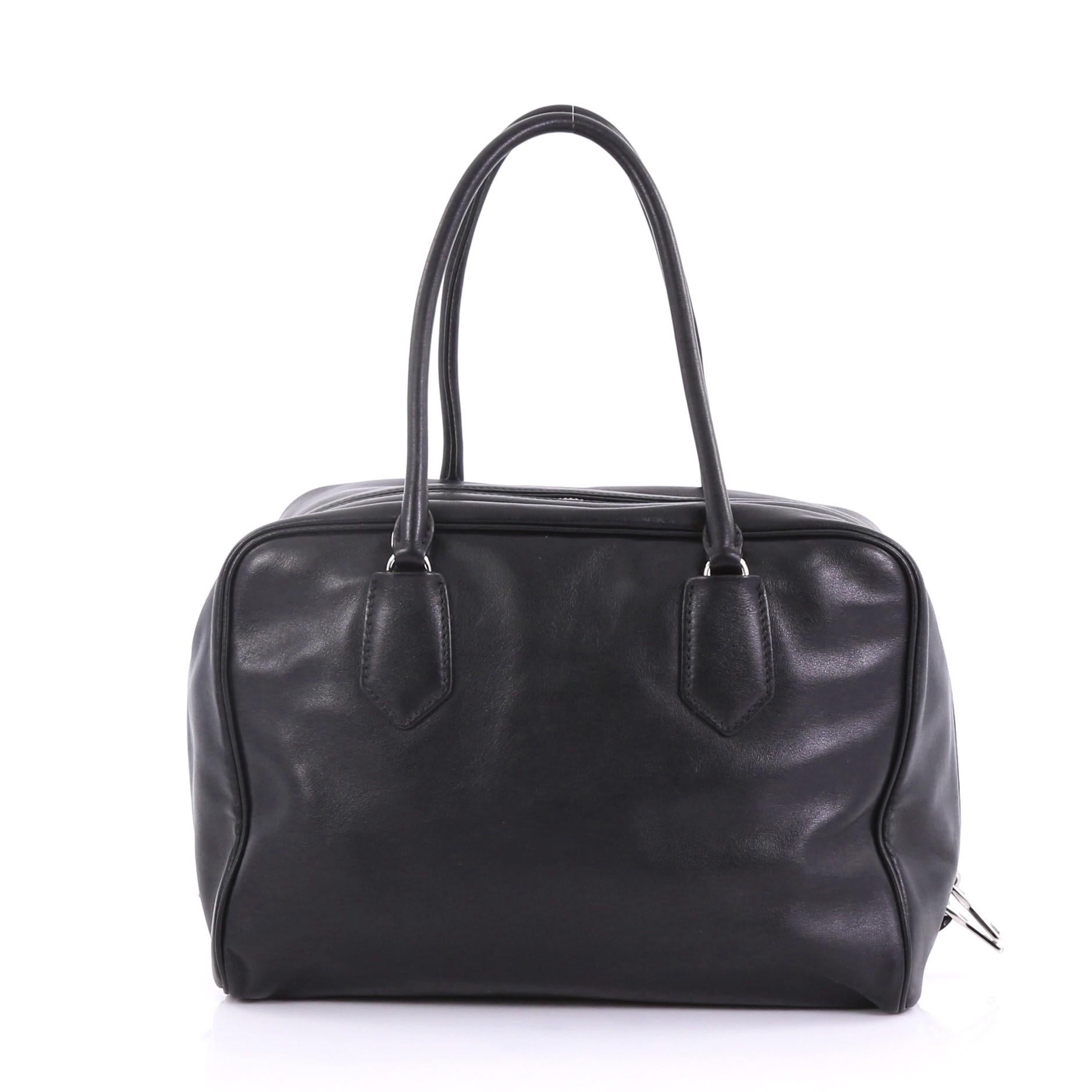 Black Prada Inside Bauletto Bag Soft Calfskin Medium