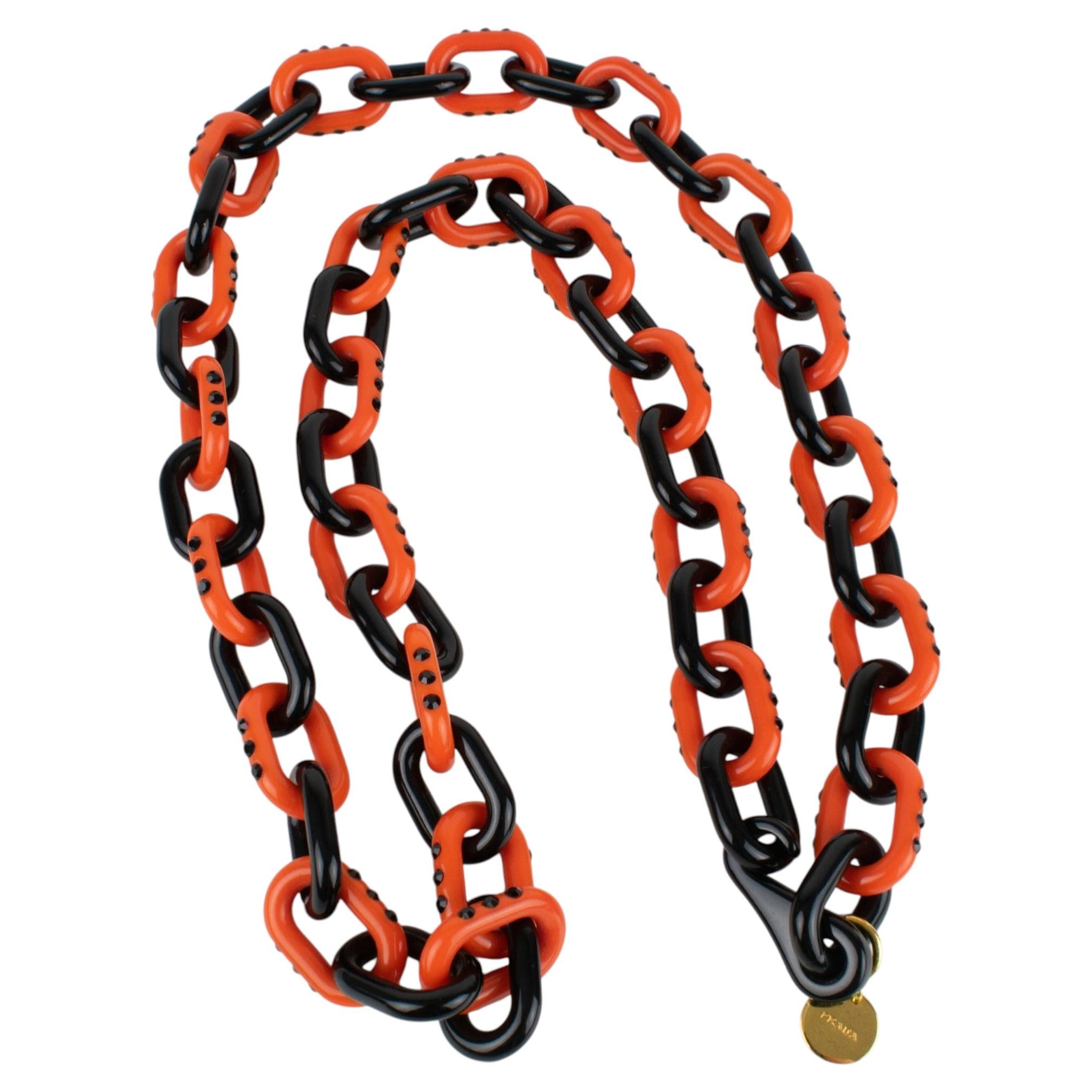 Prada Italy Long Jeweled Necklace Massive Bi-color Resin Chain For