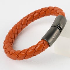 Prada Italy Pumpkin Orange Braided Leather Bangle Bracelet