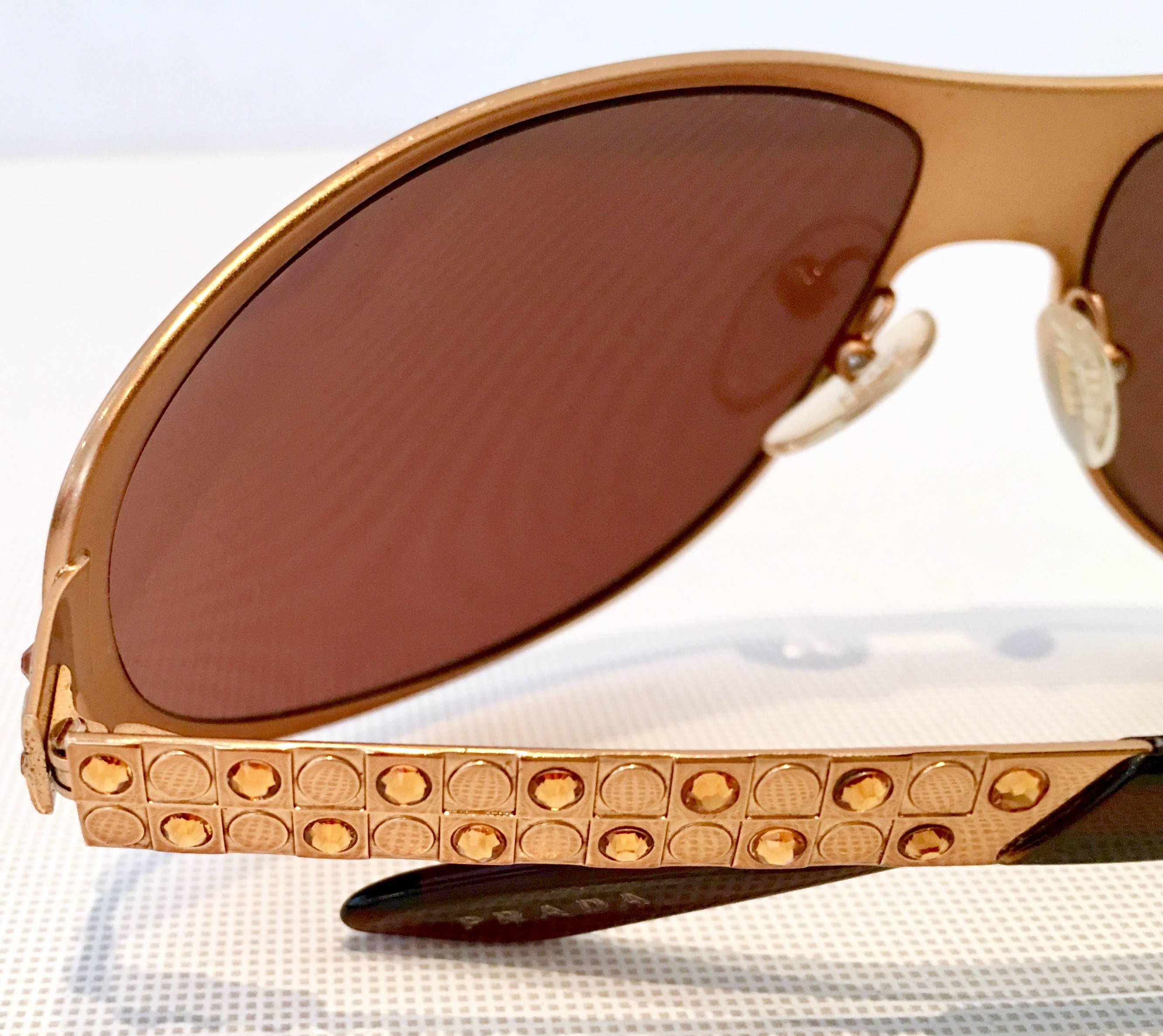 Prada Italy Rose Gold Swarovski Crystal Sunglasses  1