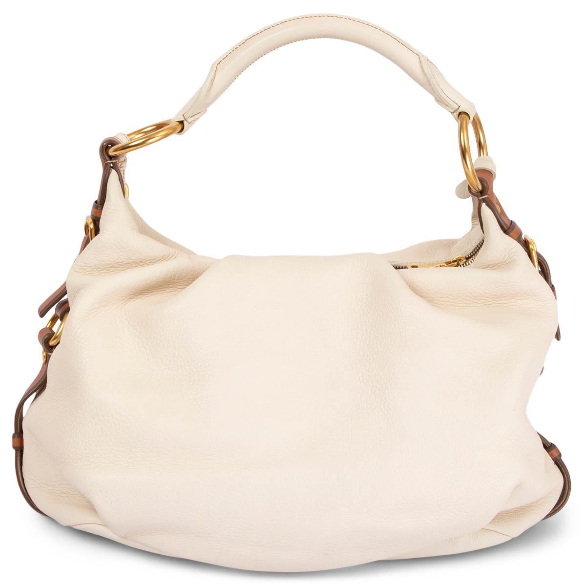 Beige PRADA ivory leather DEERKSIN Hobo Bag Vietello Daino For Sale